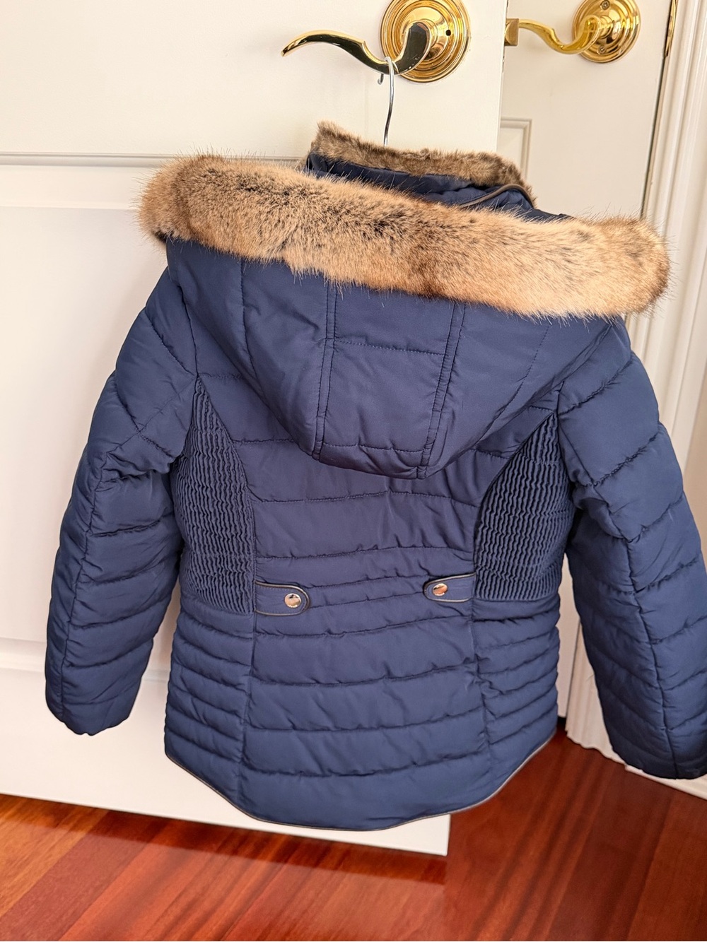 Joules Navy Quilted Puffer Jacket with Faux-Fur Trim - Picture 2 of 4